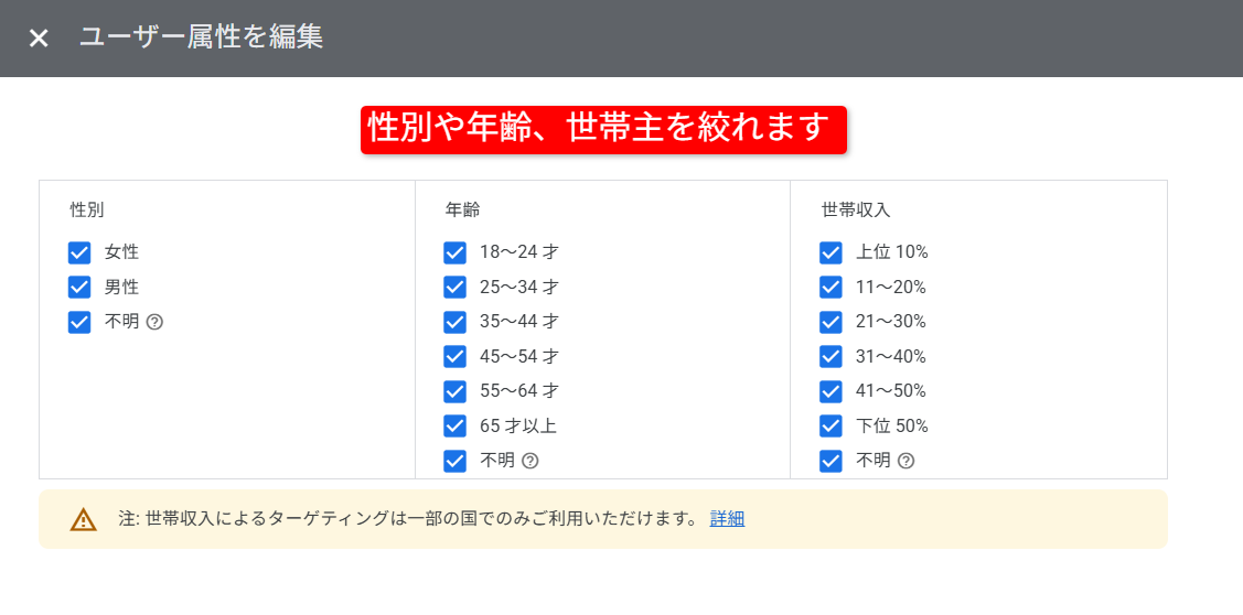 Google広告のターゲット設定画面②